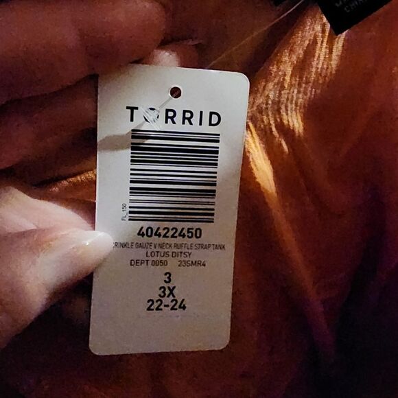 3X 22W 24W Torrid Washable Crinkle Guaze Ruffle Strap Tank Orange Ditsy Floral p - Picture 8 of 8